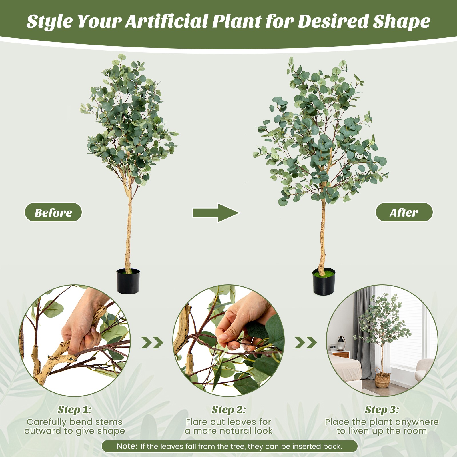 Topbuy 5.5FT Artificial Eucalyptus Tree in Plastic Nursery Pot Tall Fake