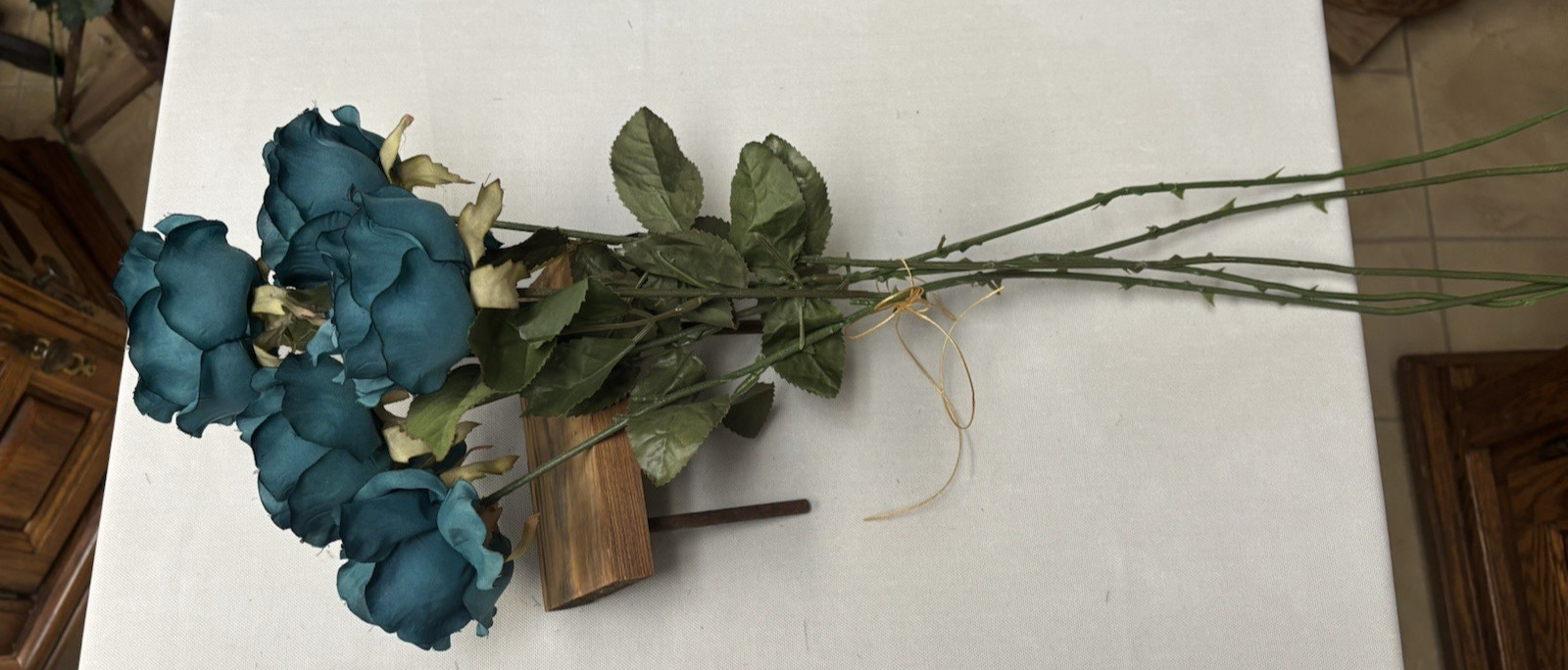 SILK OPEN TEAL ROSE 3.75″ FLOWER 24″ STEM