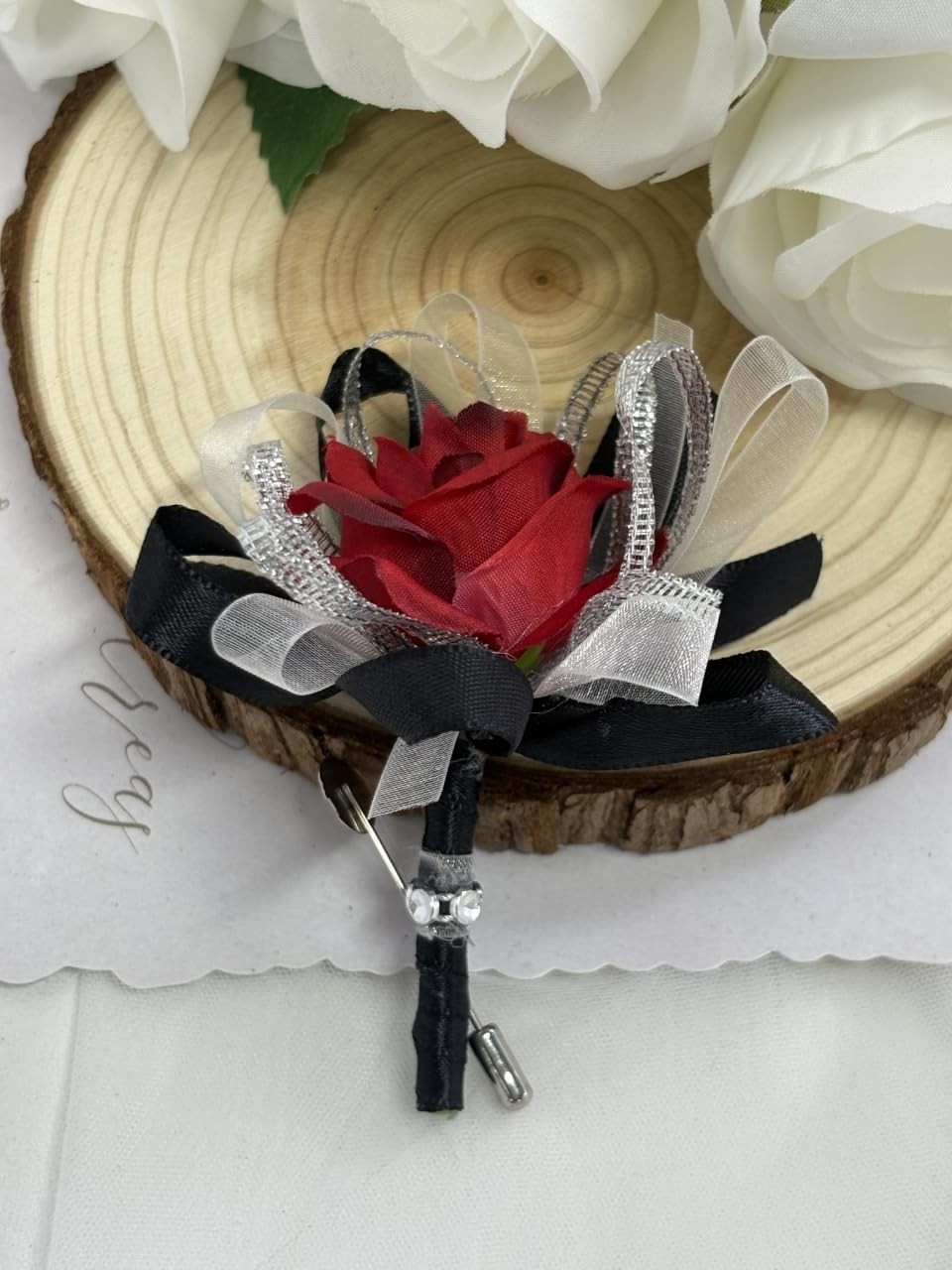 Ting Cecilly Rose Wedding Corsage Boutonniere Set Black Red Prom Accessory