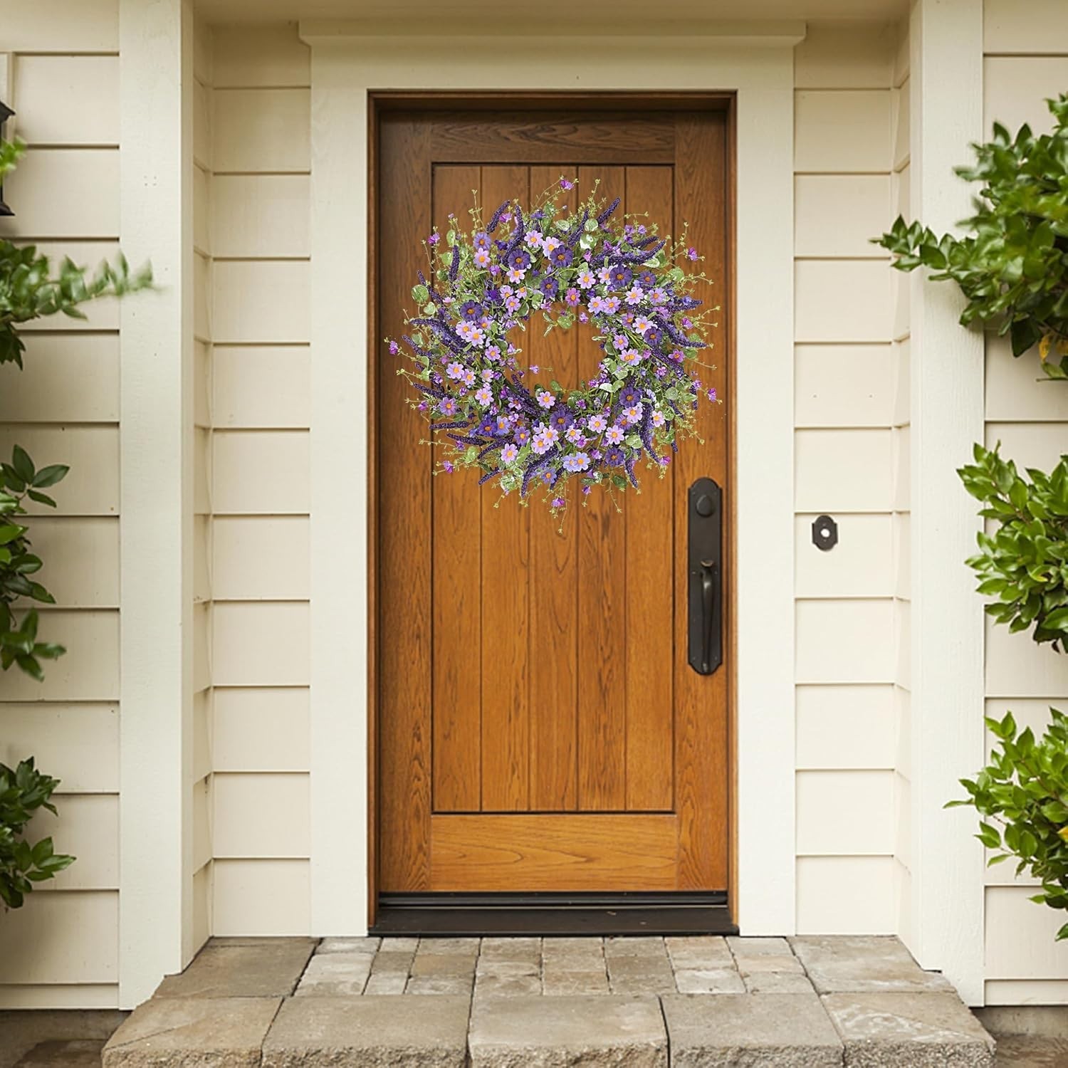 Elegant 24-Inch Purple Daisy Wreath for Front Door Decor – Handmade Silk Floral
