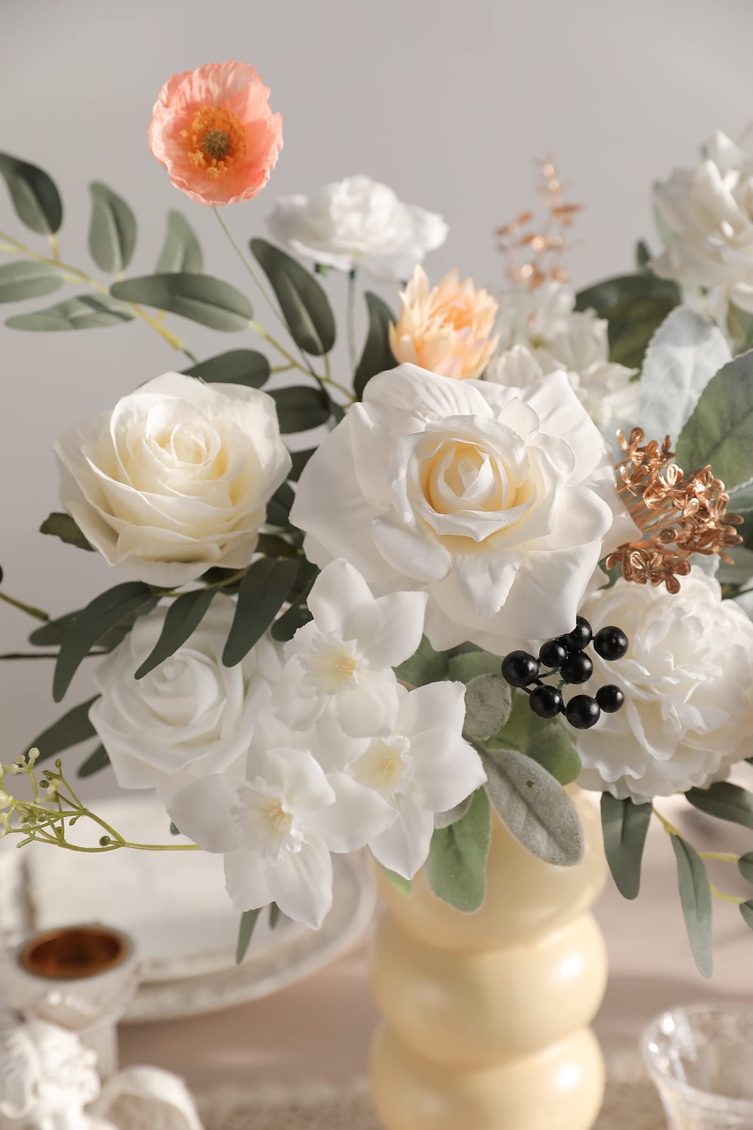 White Artificial Flowers Combo Silk Mix Fake Leaf Wedding Bouquets Baby Shower