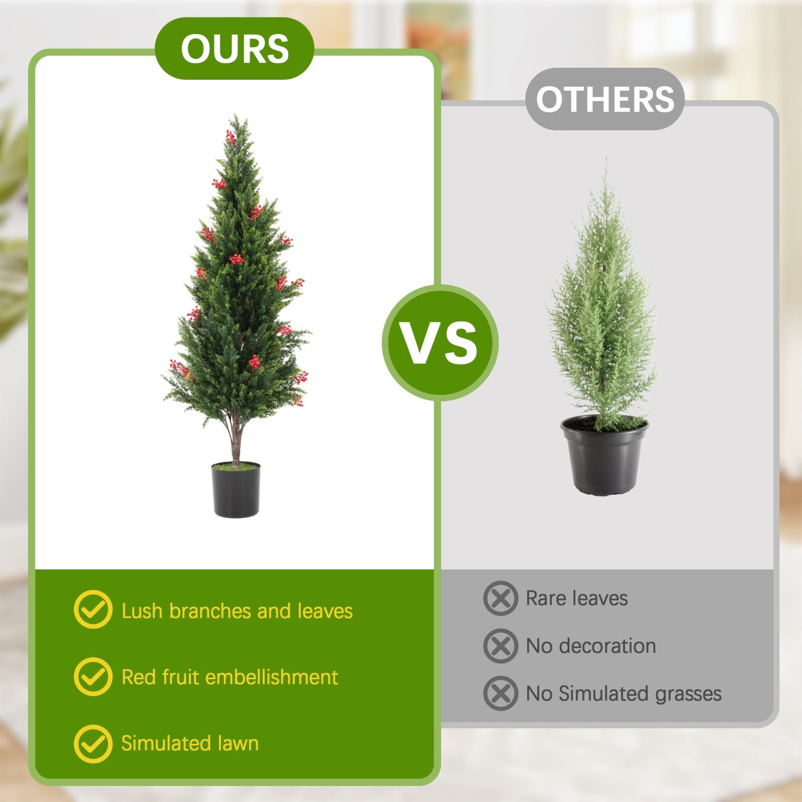 2-Pack 5.25 ft Artificial Cedar Topiary Trees Fake Evergreen Potted Pine Plants