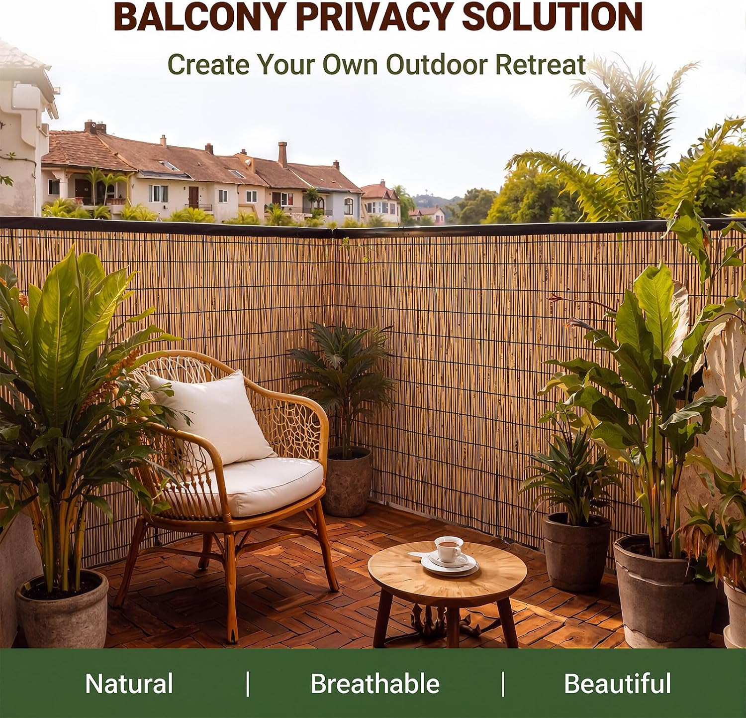 1 Pcs 4 X 30 Ft Reed Fence Roll, 85% Shade Bamboo Privacy Screen, Natural Decora