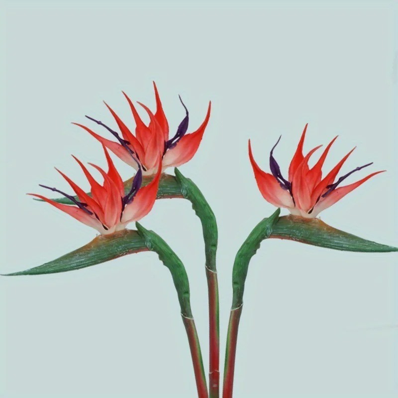 3pcs Artificial Bird Of Paradise Flowers Rubber Strelitzia 24.5” Long Stem Flow