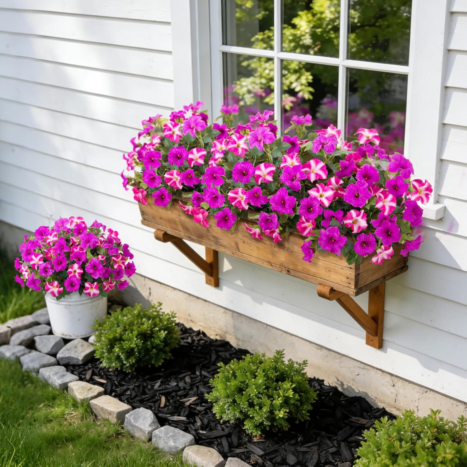 6 Pcs Artificial Petunia Flowers for Outdoor, Fake Spring Petunias Faux Silk Flo