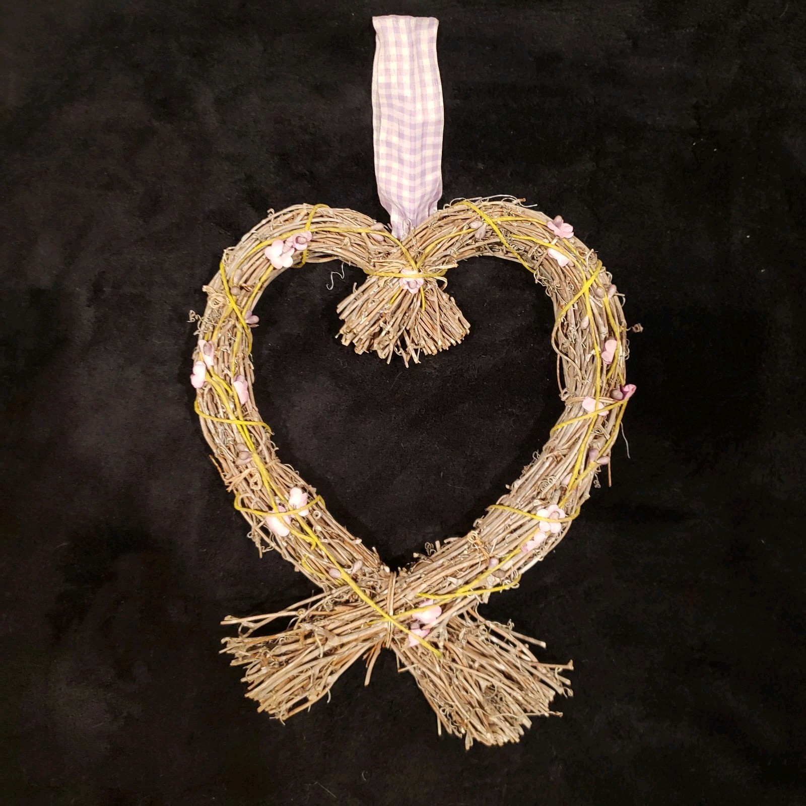 Heart Shaped Grapevine Vintage Wreath Purple Flower Grandma Cottagecore Handmade