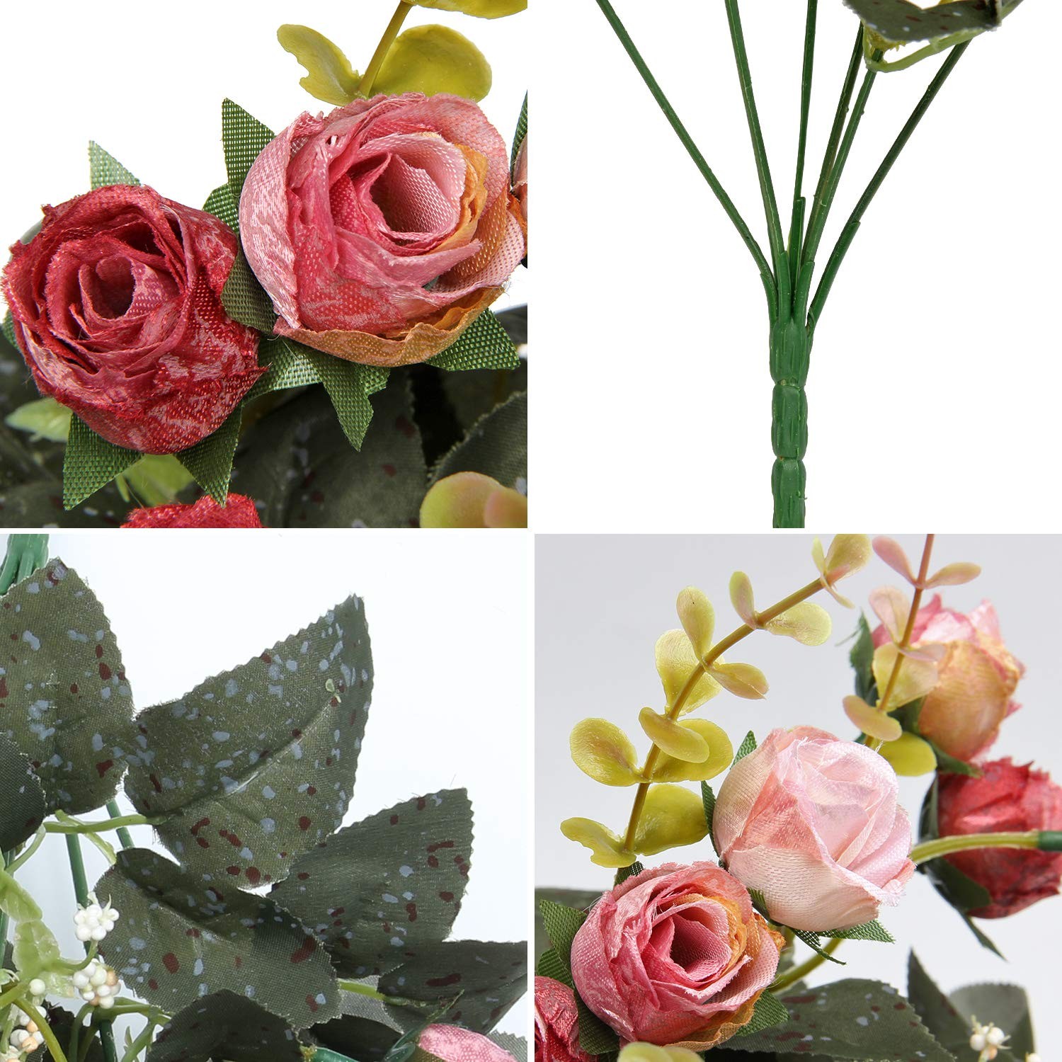4 PCS 21 Heads Silk Rose Bouquet Mini Artificial Flowers Pink Wedding DIY