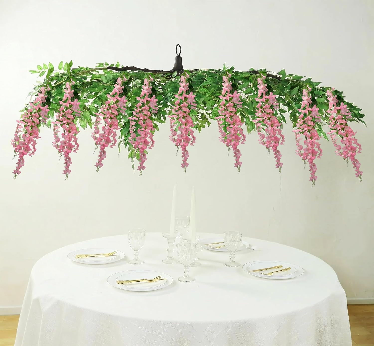 2 Pcs Wisteria Hanging Flowers Pink Artificial Wisteria Vines Hanging Flower Vin
