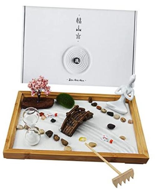 Japanese Zen Garden for Desk – 12″ x 8″ Desktop Mini Zen Garden with Life Flows