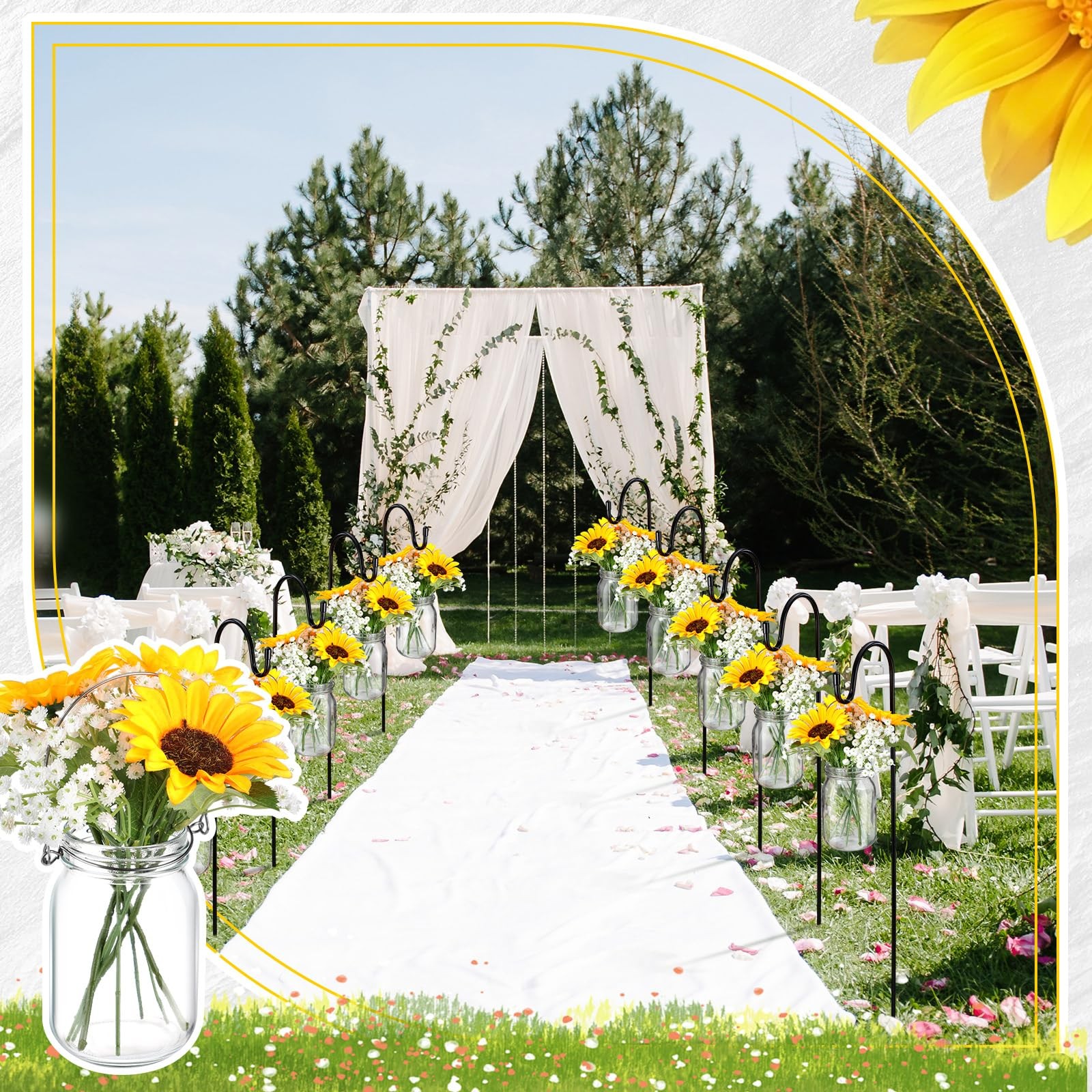 FoldTier 108 Pcs/12 Sets Sunflower Mason Jar Wedding Aisle Decorating Kit Rus…