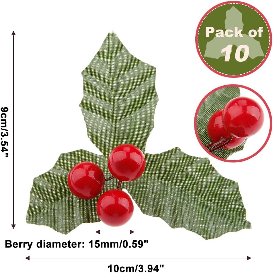 10 Pcs Artificial Leaf + Holly Berries for Wedding Party Home Decoration DIY