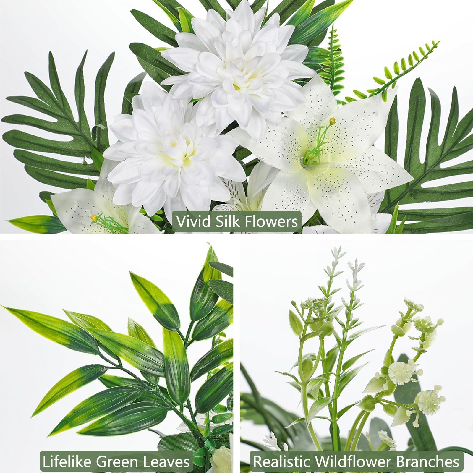 Oairse Artificial Cemetery Flowers in Pot Funeral Flowers Arrangements 18.8in…
