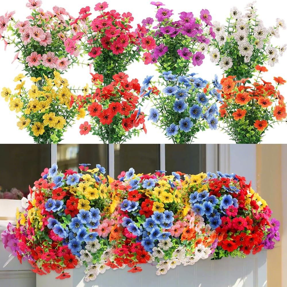 New Best Artificial 16 Bundles Outdoor Flowers for Spring Decoration, Fake Daisy