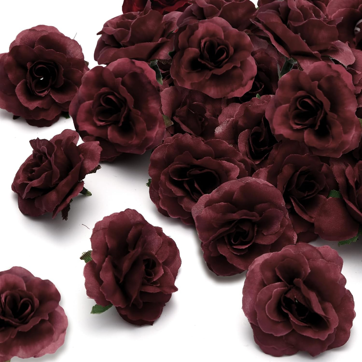 Mini Roses Artificial Flowers, Small Fake Roses(Burgundy) | 100 Pcs 1.9″ Burgund