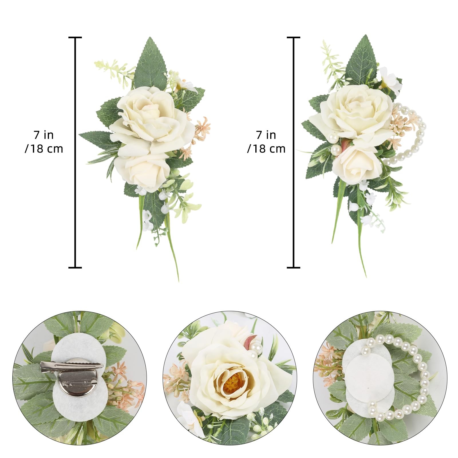 Wrist Corsage Boutonniere Set Ivory Rose Artificial Flowers Prom Wedding Decor