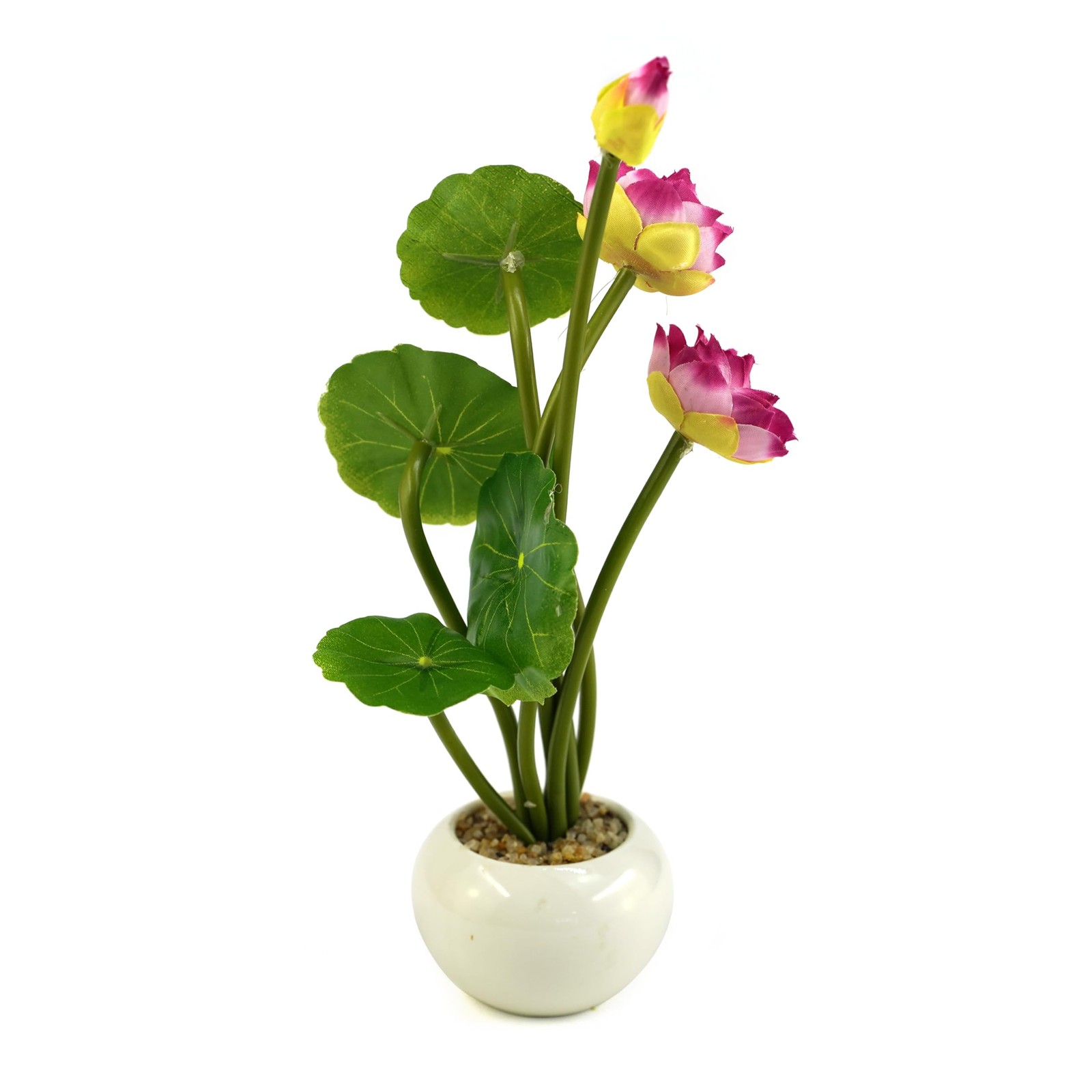 Lifelike Pink Mini Lotus Artificial Flower Arrangement in Ceramic Pot for Hom…