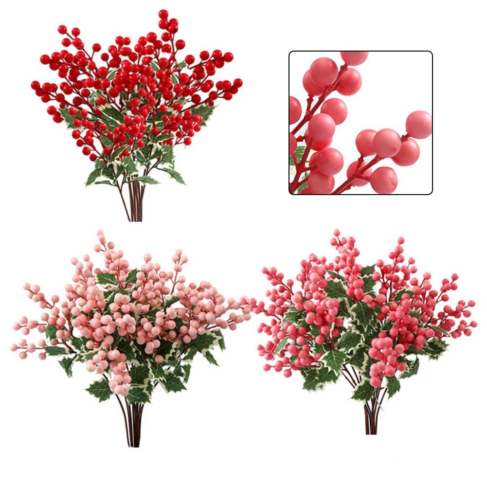 Set of 8 Artificial Holly Berry Branches 17 7 Inch for Home and Office Decor