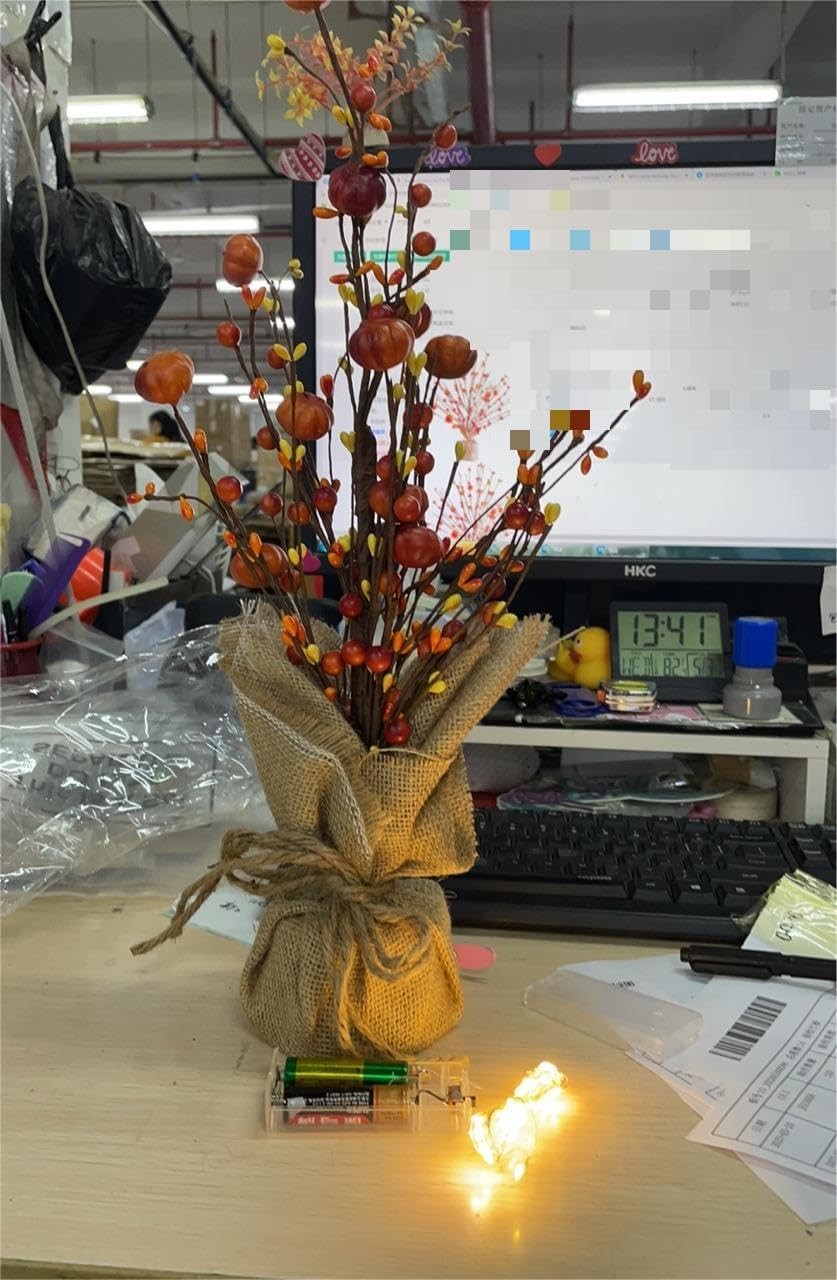2 Pcs Thanksgiving Lighted Fall Tree Tabletop LED 18 Inch Pumpkin Decor