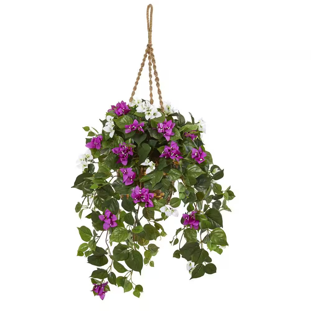 30 In. Indoor Mixed Bougainvillea Artificial Plant Hanging Basket