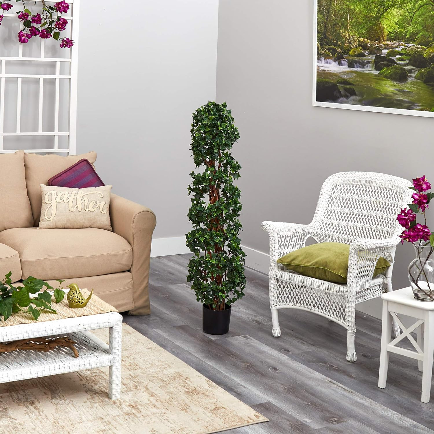 4.5Ft English Ivy Spiral Topiary Tree – UV Resistant for Indoor/Outdoor Use