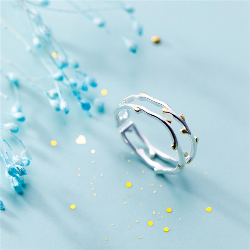 Creative Double Tree Branch Fresh Cute Sweet Art Silver Color Women Open Ring