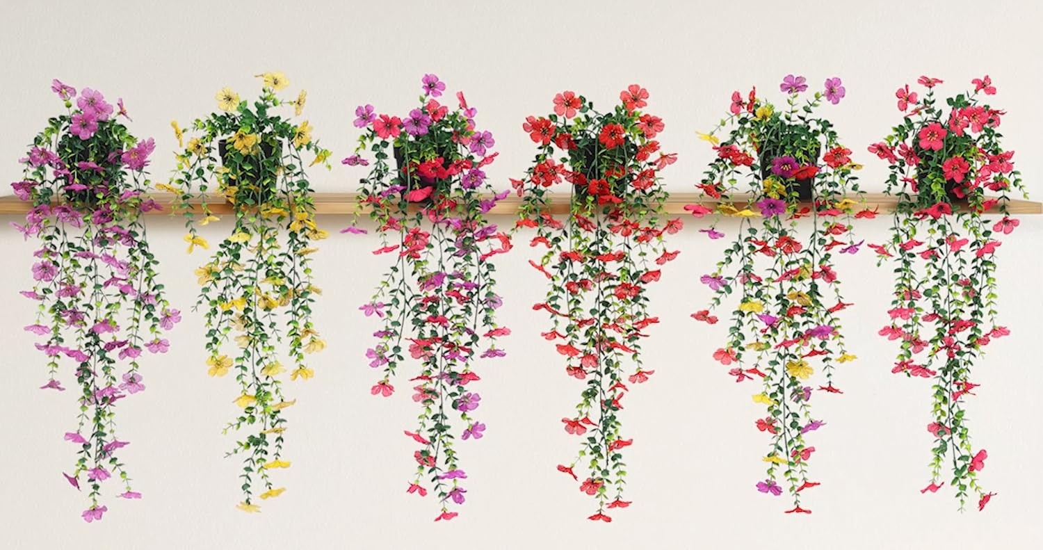 Fake Plants Hanging Artificial Potted Faux Eucalyptus Plants and Flowers | Moder