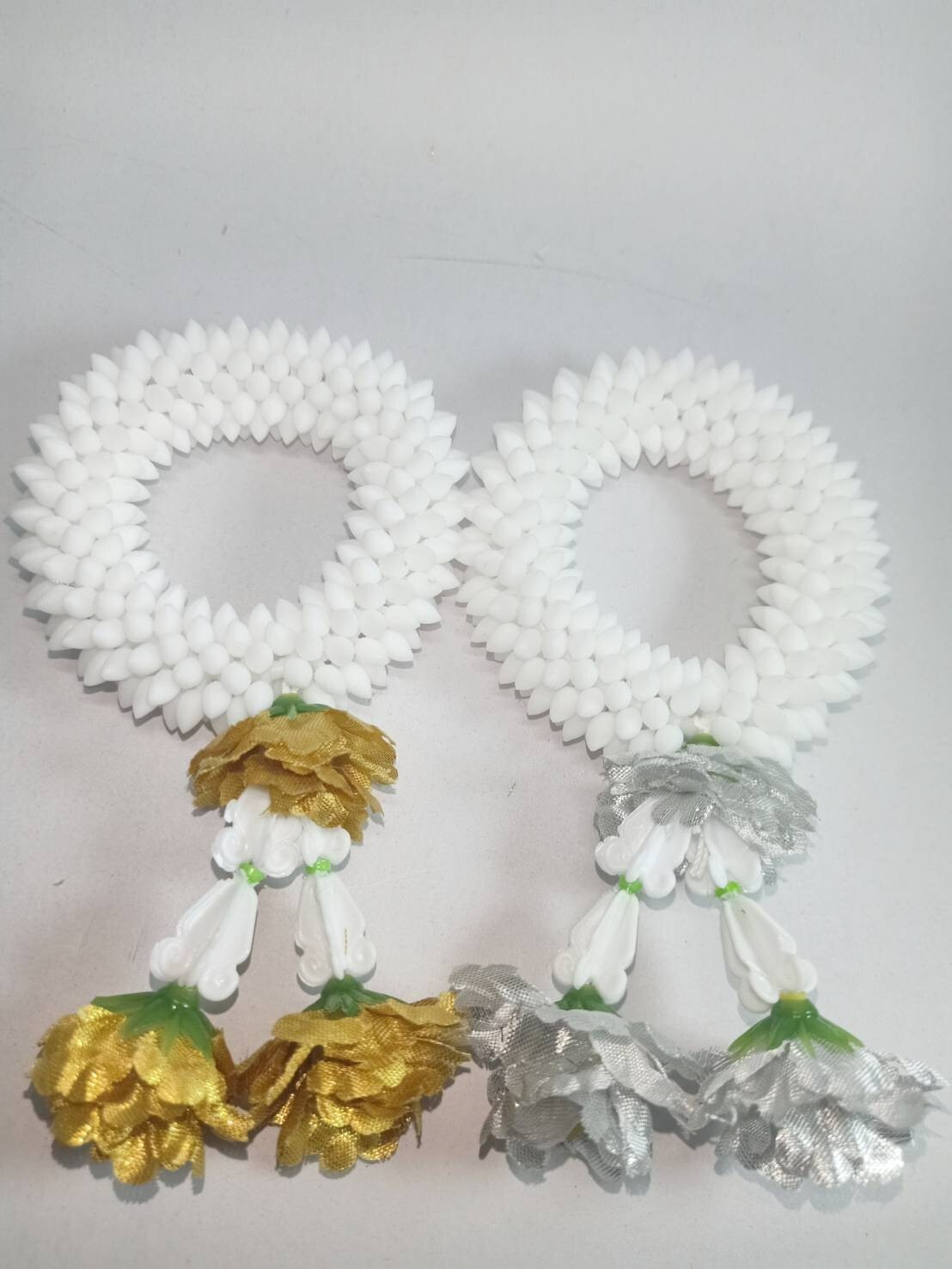 Pair Gold Silver Flower Fabric Plastic Garland Round Malai Jasmine Artificial mi