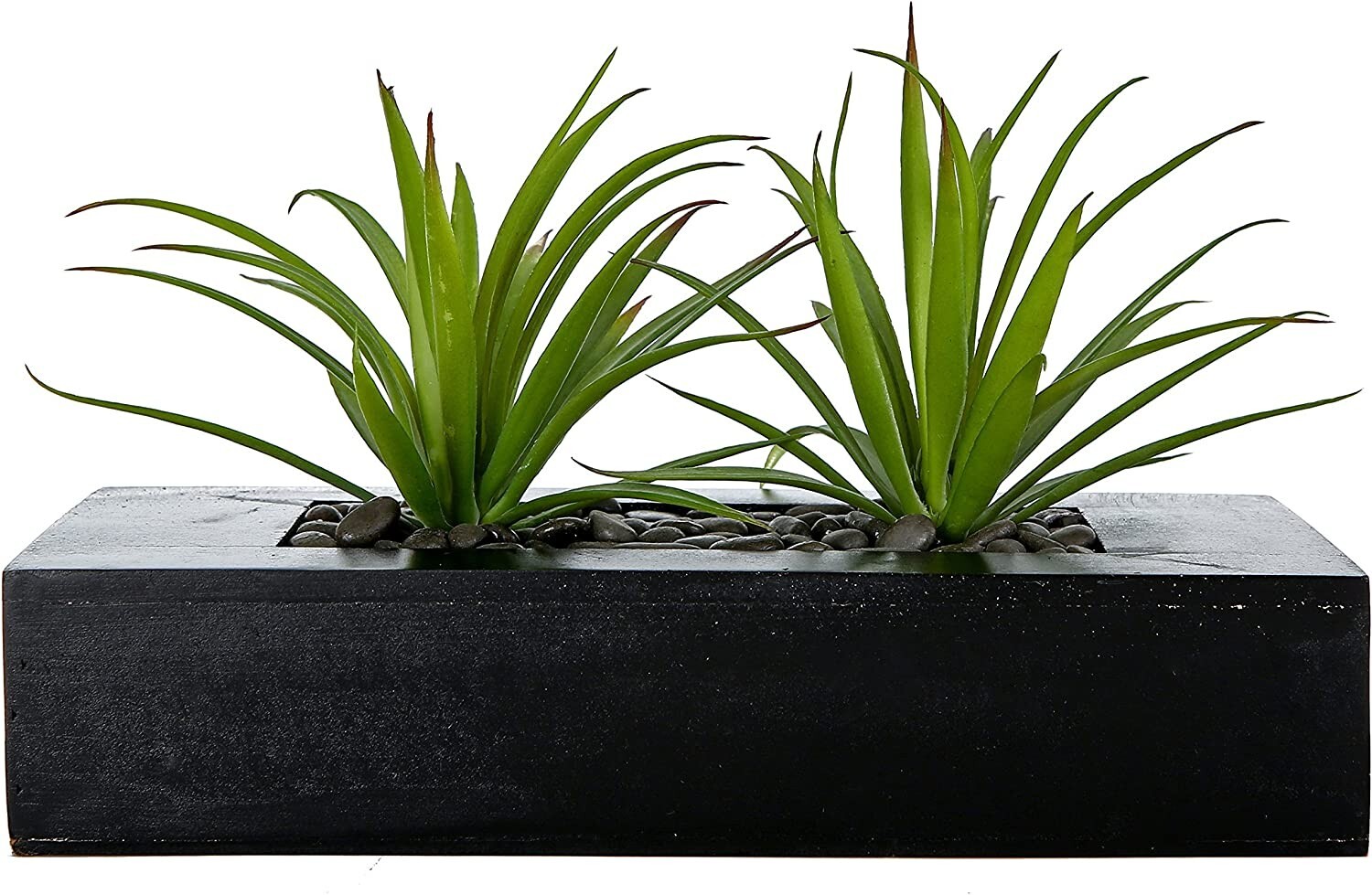 Artificial Green Grass Plants in Decorative Black Wood Rectangular Planter Pot