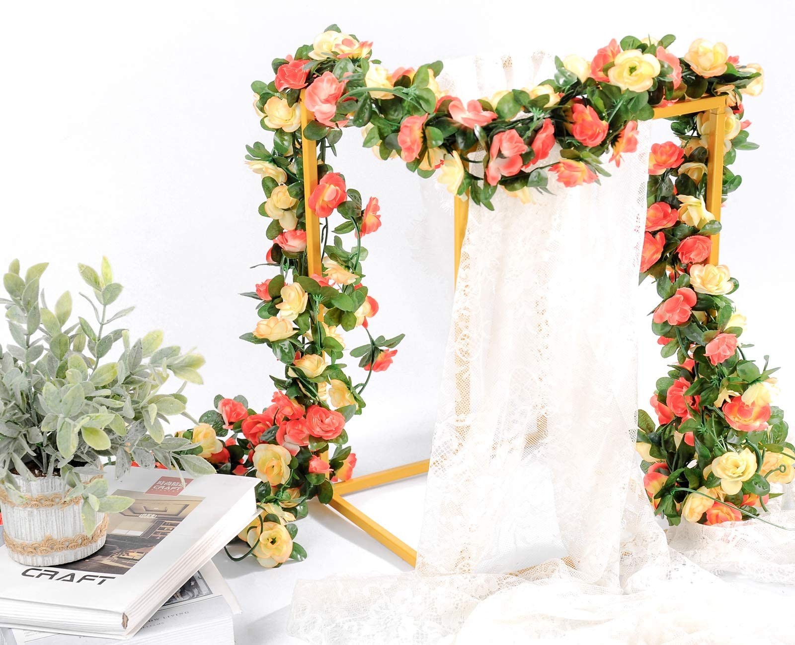9Pcs 74FT Flower Garland Artificial Rose Arch Vines Fake Spring Floral Garlan…