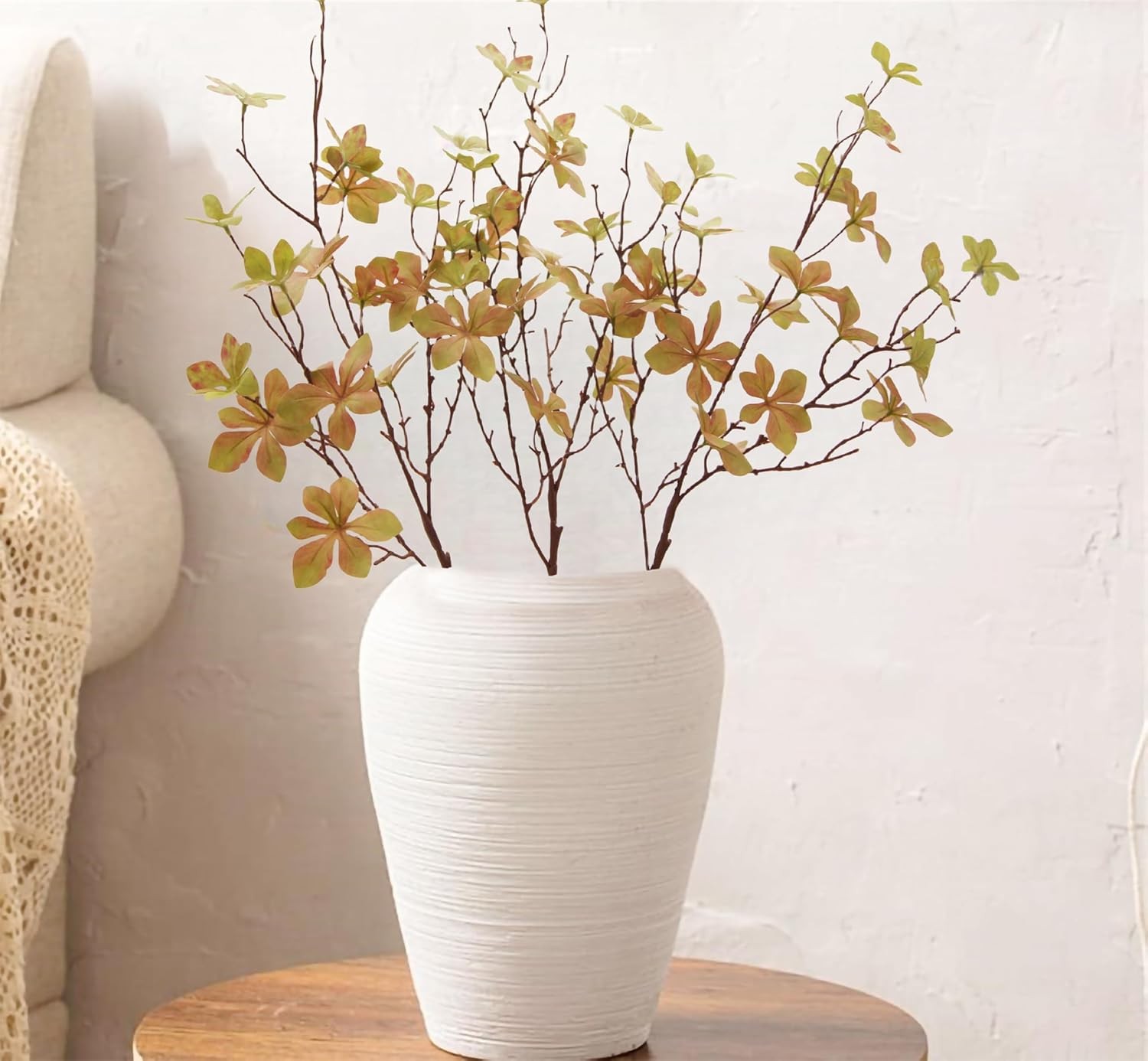 3PCS Artificial Fall Stems Faux Branches with Leaves for Vase Fake Plants for Ho