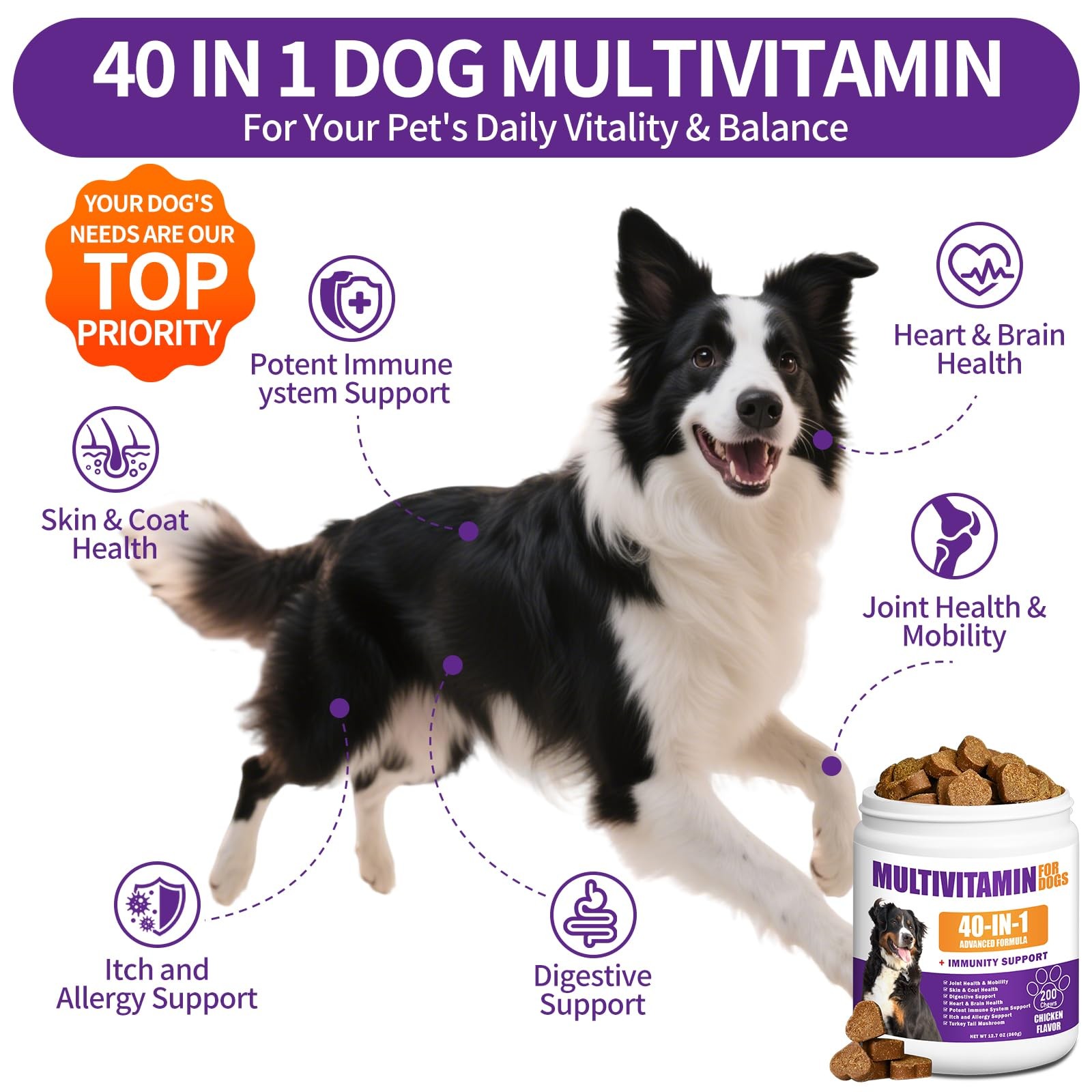 40 in 1 Dog Vitamins and Supplements 200Ct Multivitamin Chewable,…