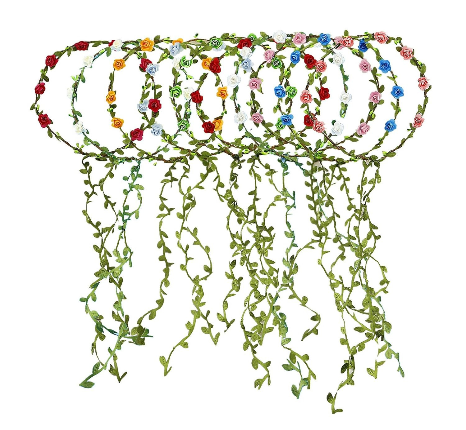 10 PCS Flowers Crown Floral Garland Headband Rose Flower Wreath for Travel and W
