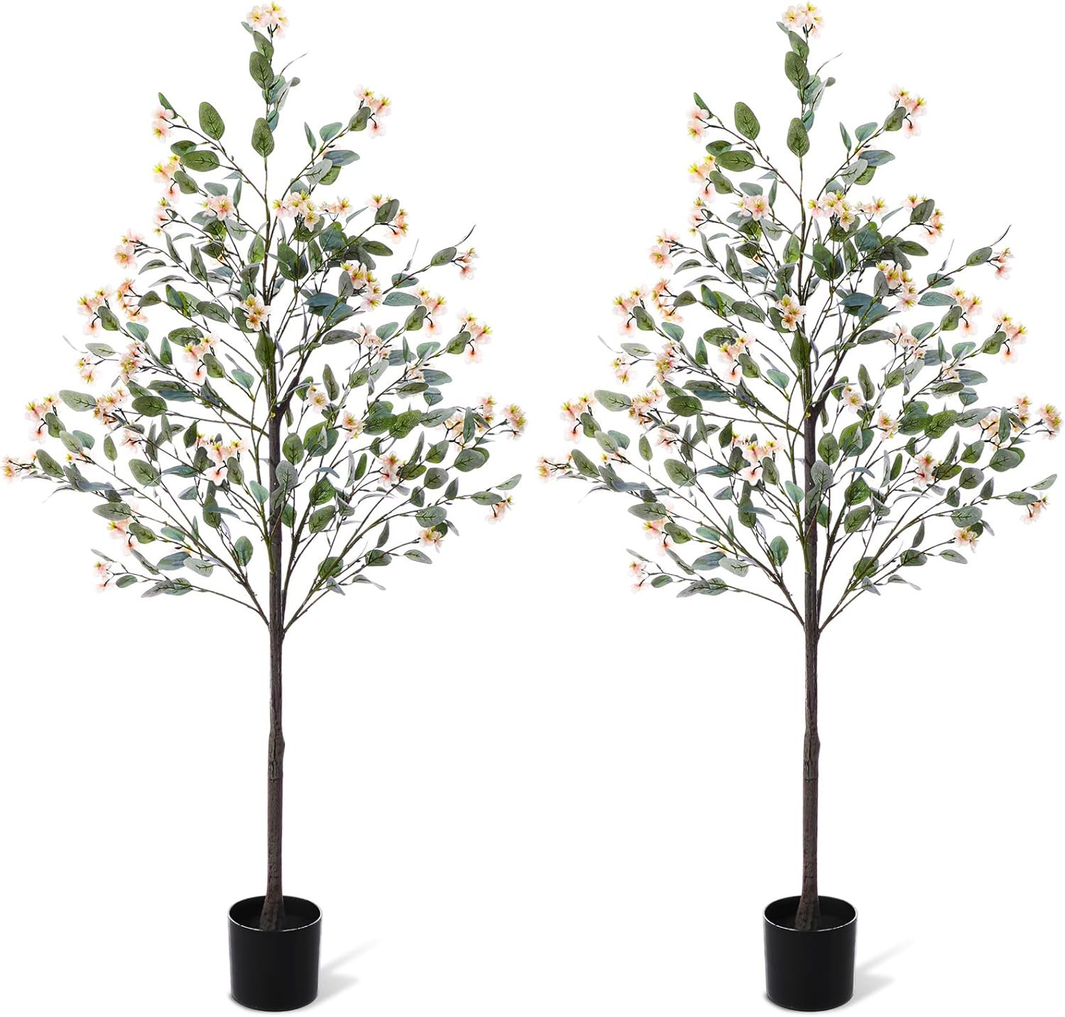 5Ft Faux Eucalyptus Trees with Bougainvillea – 2 Pcs Orange Decor
