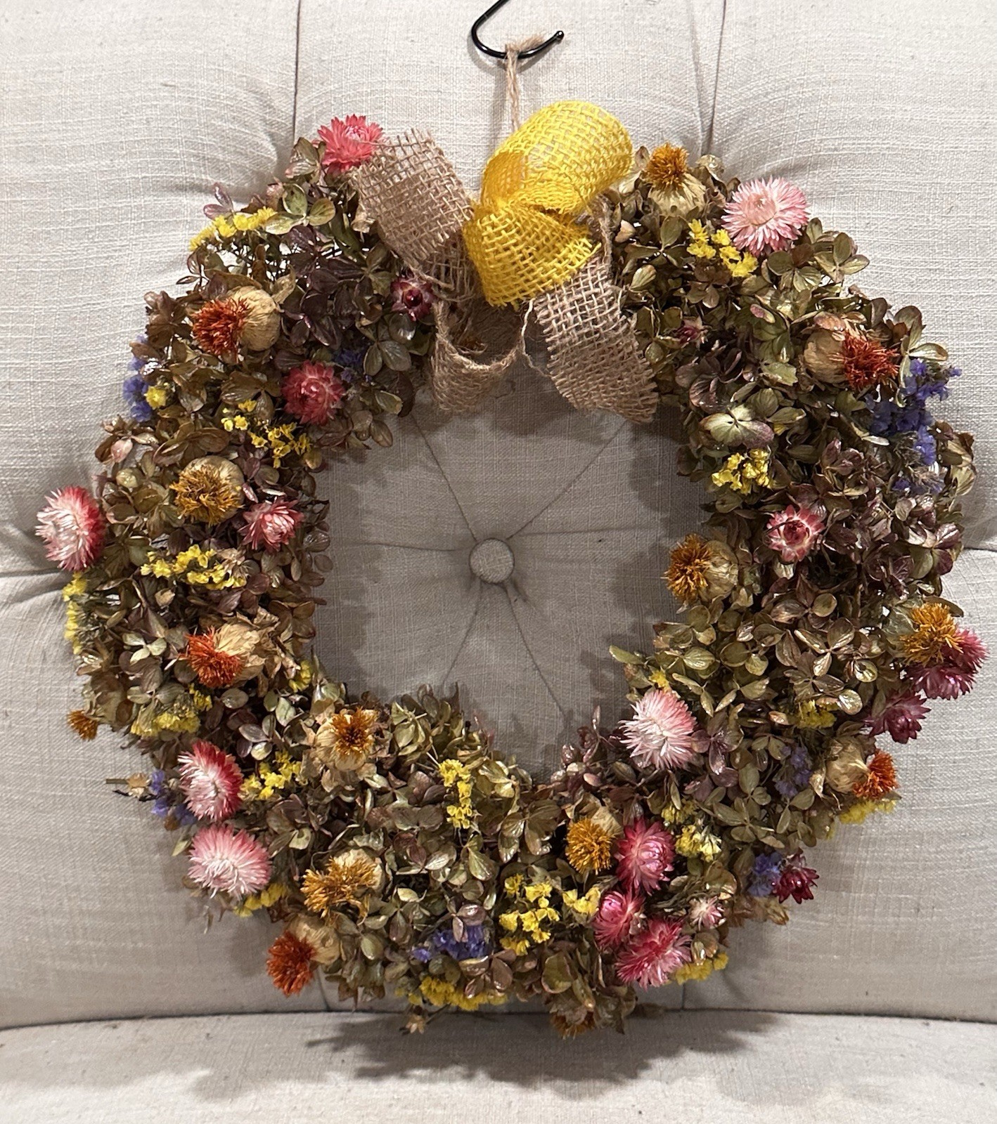 12DRIED Hydrangeas Straw Flowers Bee Balm and Status Designed. Hand made.