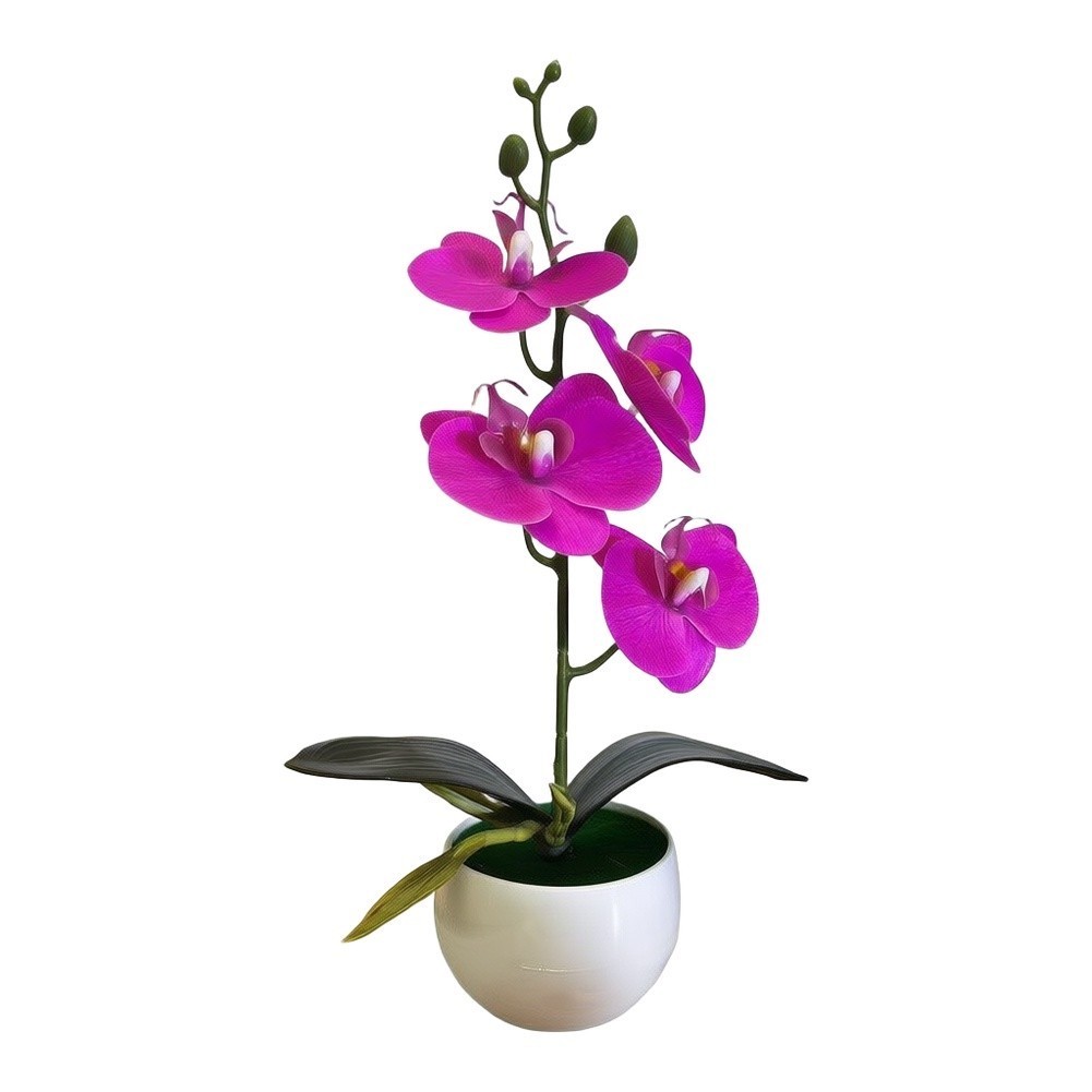 Four Flower Butterfly Orchid Bonsai Simulation in Round Belly Pot Decor