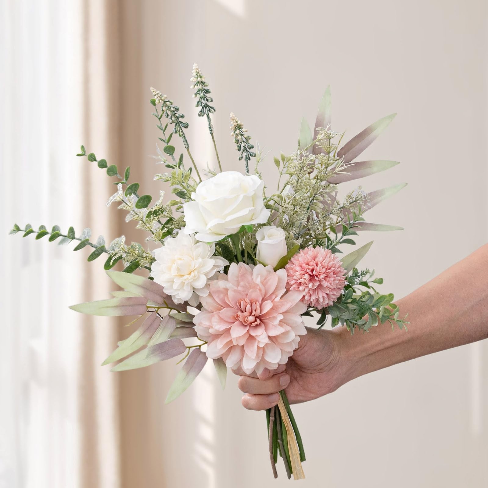 Fake Flowers in Vase, Artificial Flowers with Vase, 15.7” Floral Arrangement…