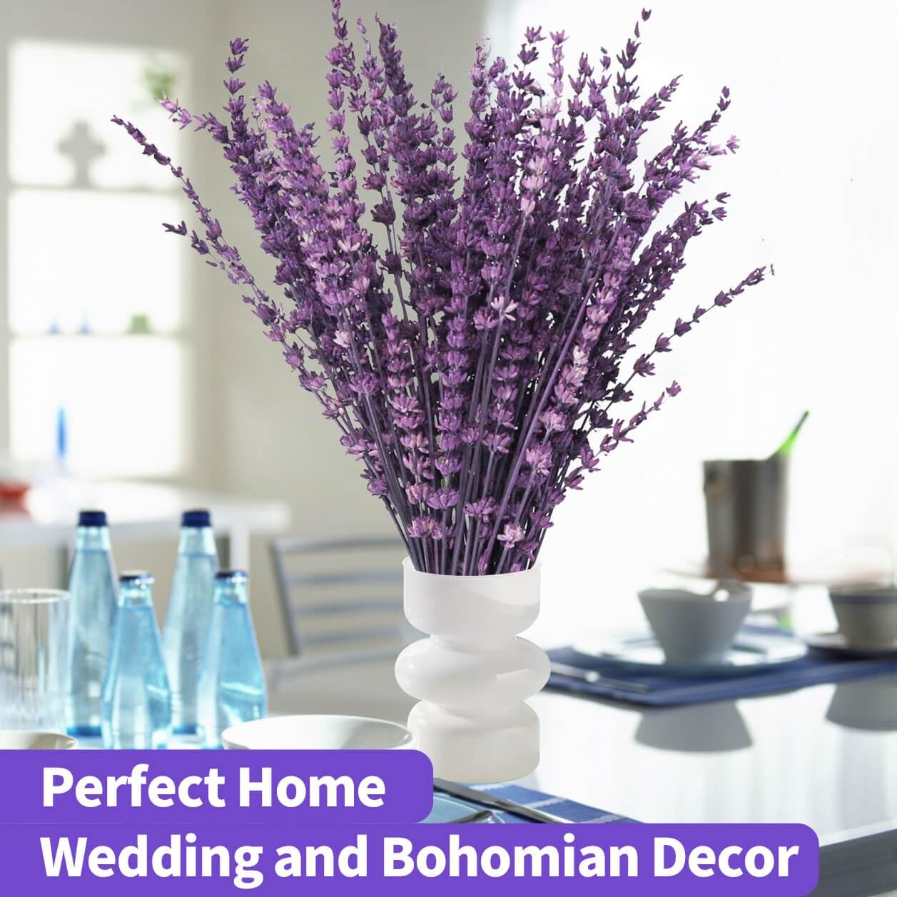 Elegant Dried Lavender Bouquet 15-17 Inches Preserved Purple Flowers for Home
