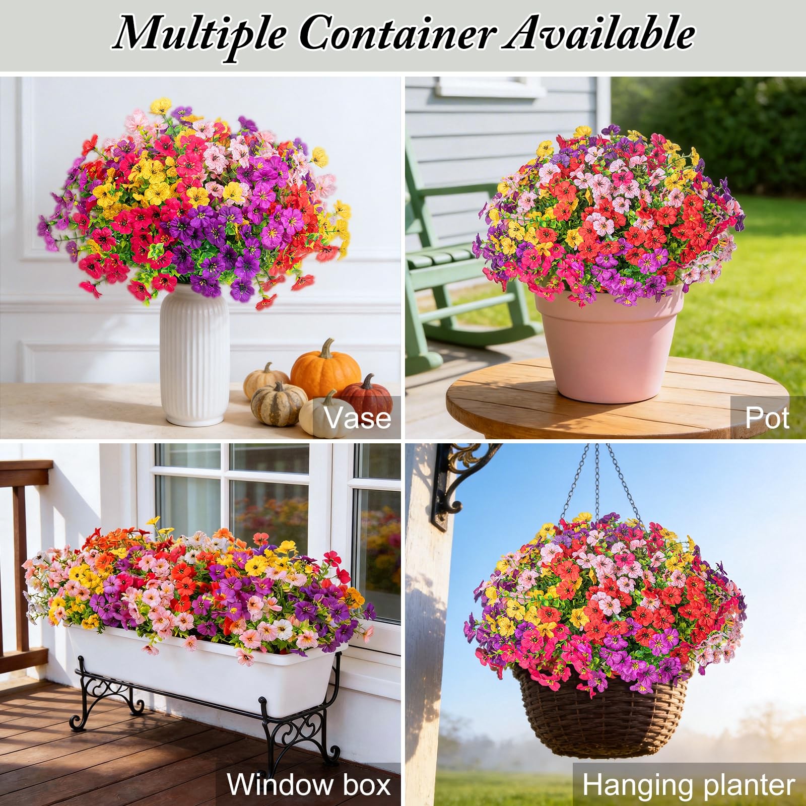 Artificial Flowers for Outdoors Decoration for UV Resistant Silk,16 Bundles