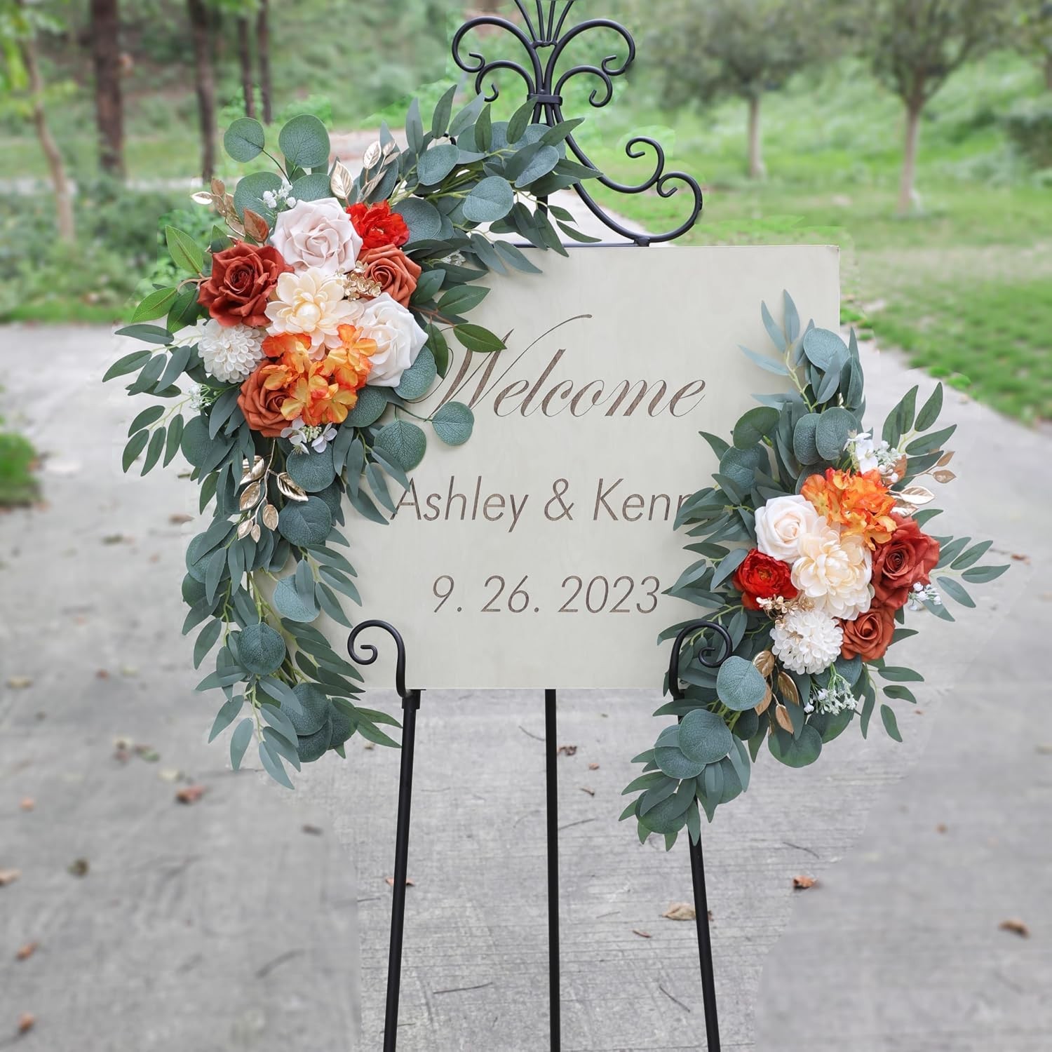 Burnt Orange Wedding Arch Flowers Artificial Flowers for Wedding Welcome Sign…