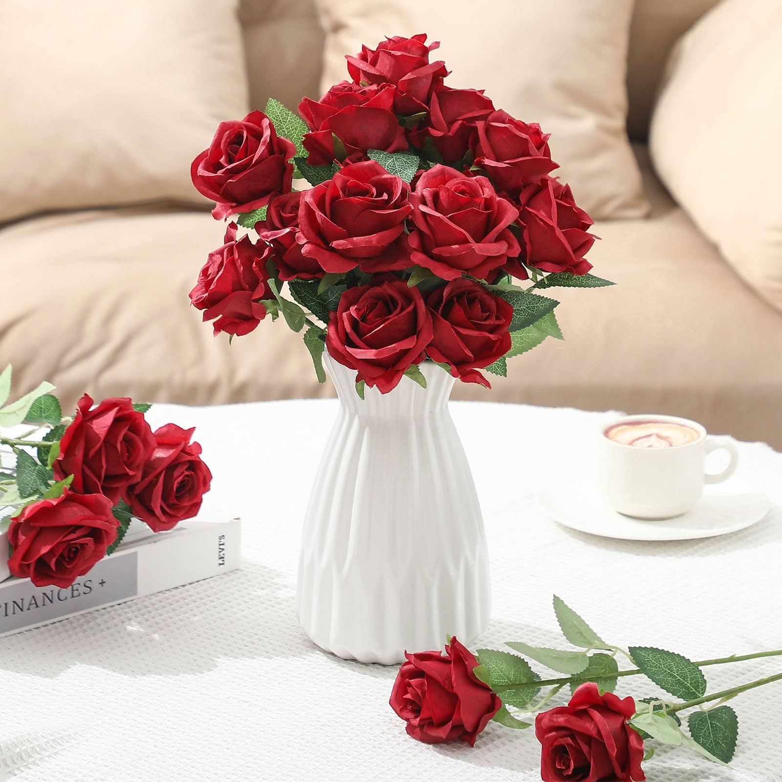 200 Pcs Artificial Roses Realistic Flowers Bulk Real Looking Fake Silk Rose B…