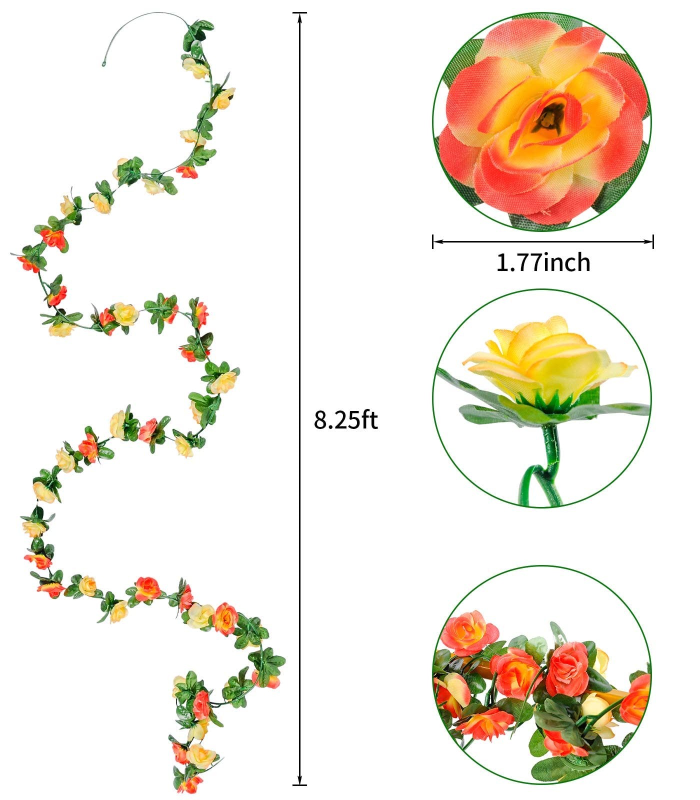 9Pcs 74FT Flower Garland Artificial Rose Arch Vines Fake Spring Floral Garlan…