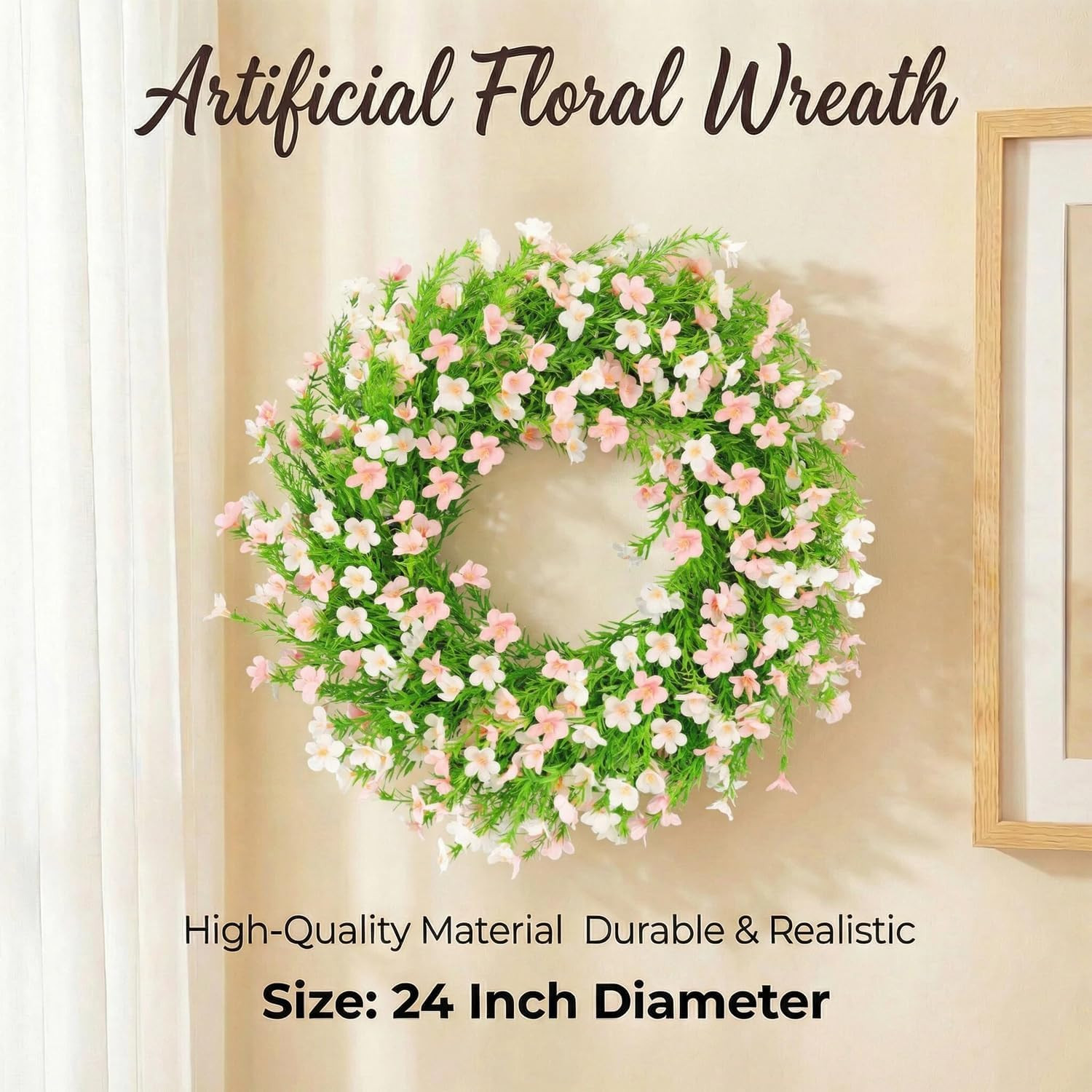 24 Inch Whitepink Artificial Forsythia Silk Front Door Wreath | Beautiful Whitep
