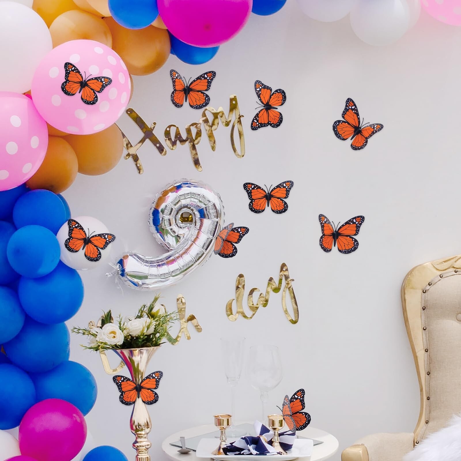 10PCS Exquisite Monarch Butterfly Decorations, Premium Artificial Orange Mona…
