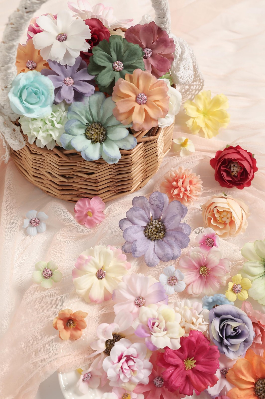 Faux Flower Heads Small Silk Artificial Mini Rose Daisy 125 PCS Multi
