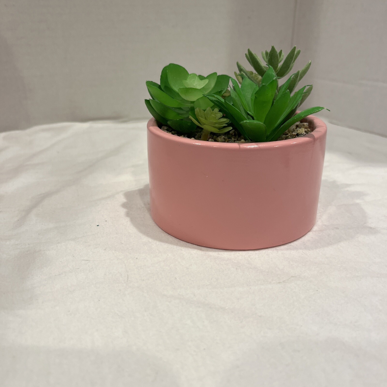 Pink Pot with Faux Succulents Home Decor Plants