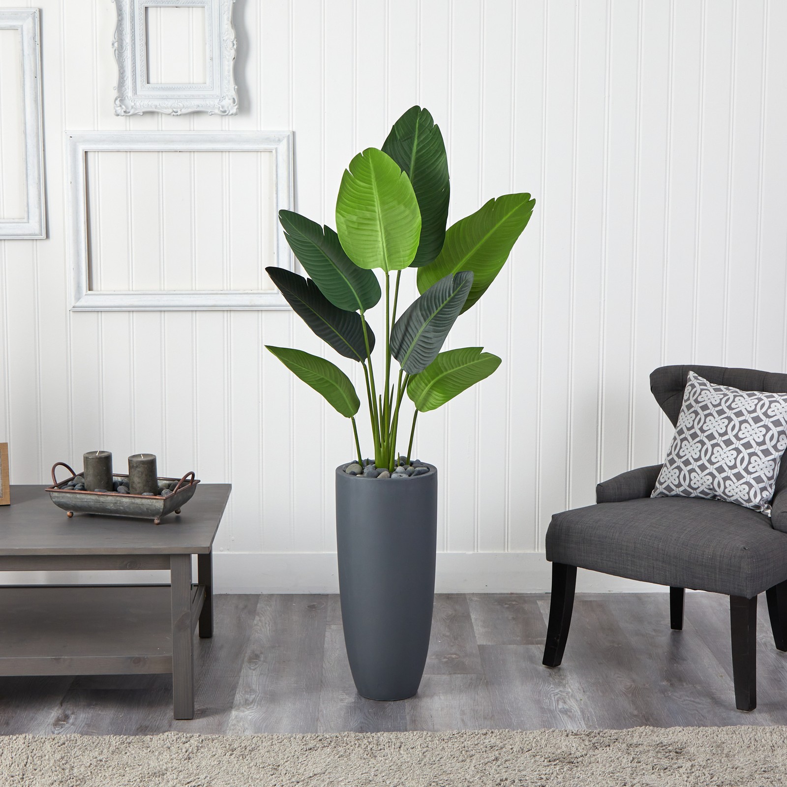 Nearly Natural 66″ Travelers Palm Artificial Tree in Gray Planter in Green/Gray