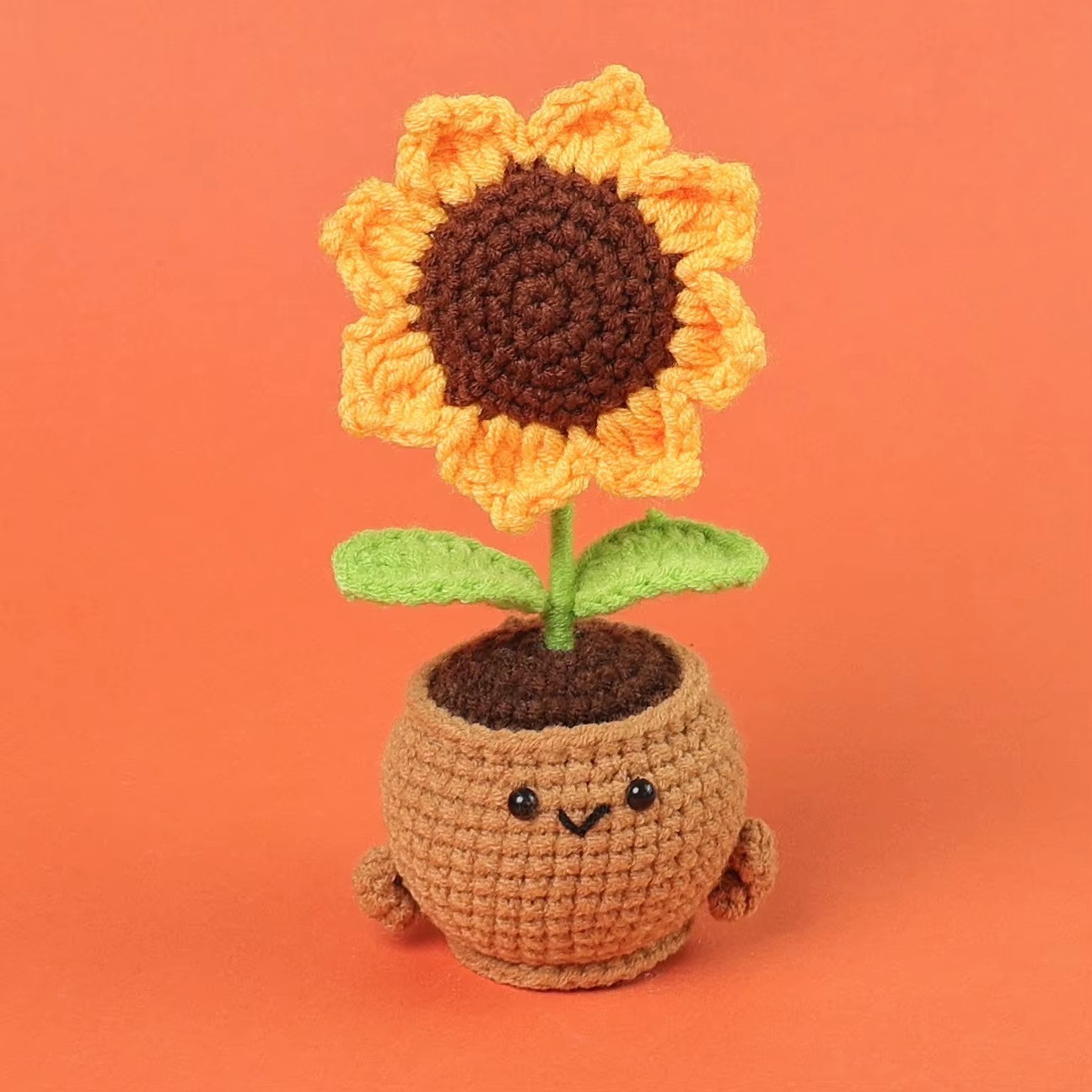 Smiling Crochet Sunflower Pot – Amigurumi Desk Buddy Decor – Handmade Sunny Gift