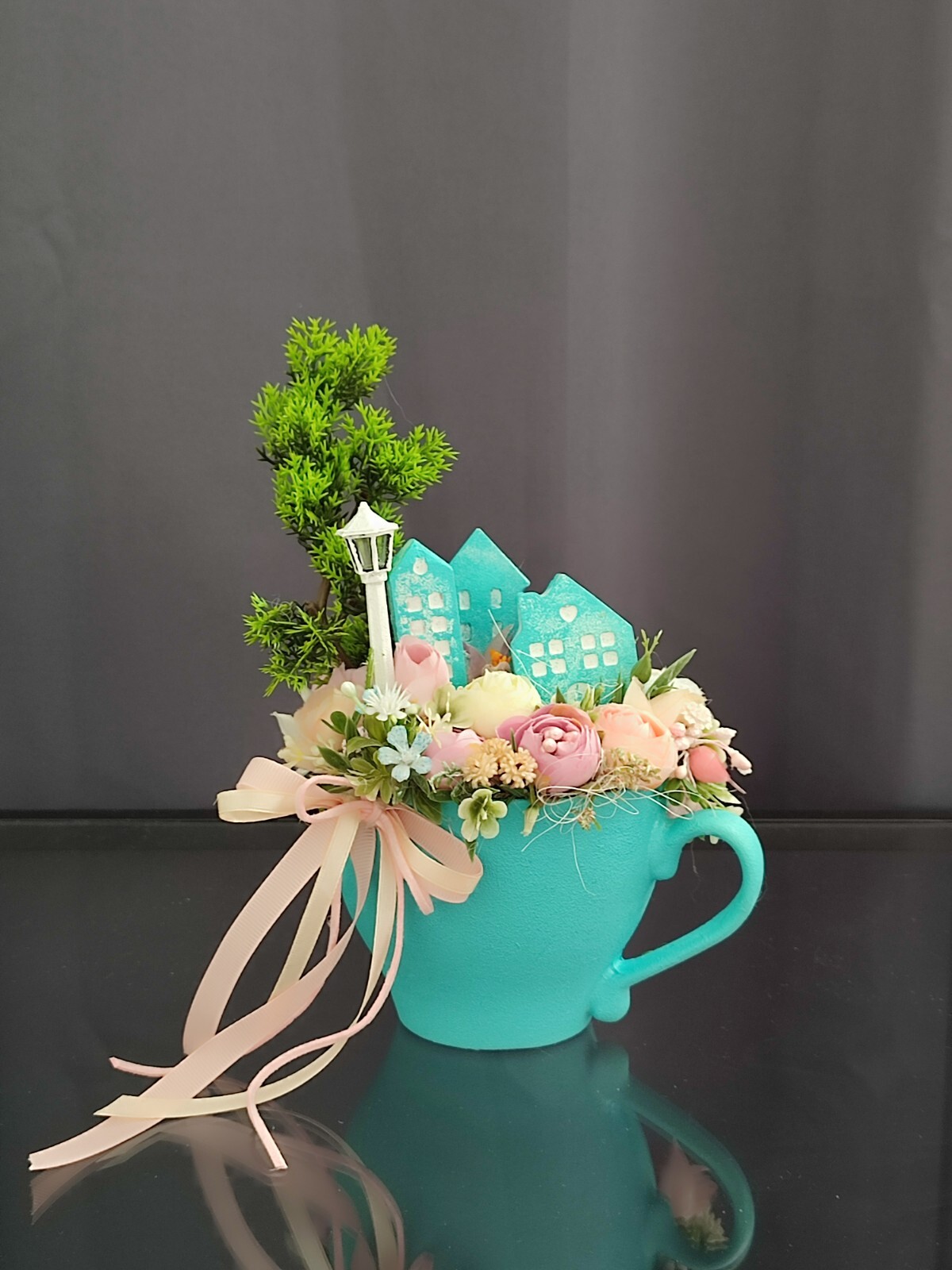 Floral Arrangement in Cup, Teacup flower bouquet, Miniature floral Arrangement