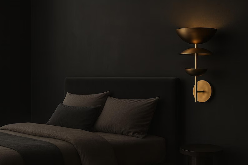 1950s Minimalist Brass Wall Sconce Set of 2 – Mid Century Modern Gold Light, Sty
