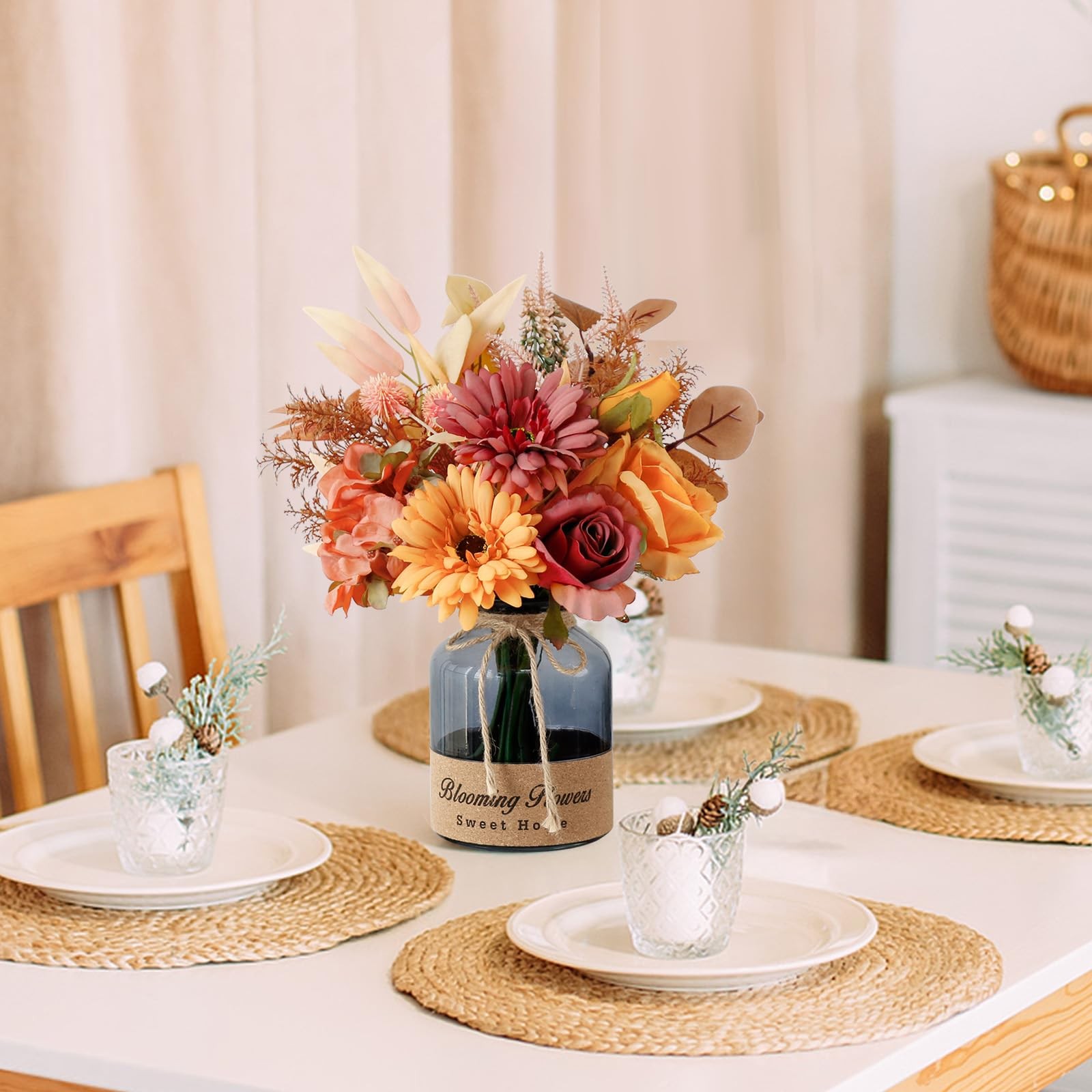 Fake Fall Flowers In Vase Artificial Centerpiece Table Decorations Arrangement